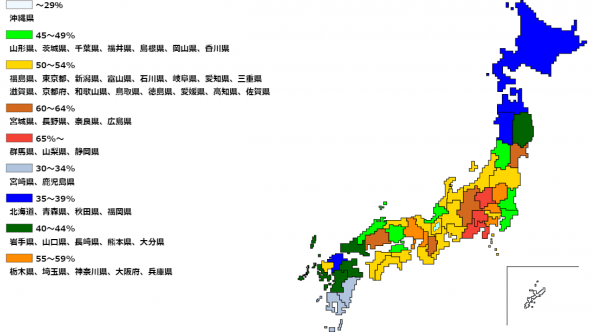 花粉症罹患率都道府県分布図